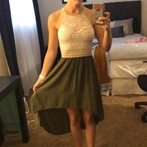 Beige and Green High Low Dress